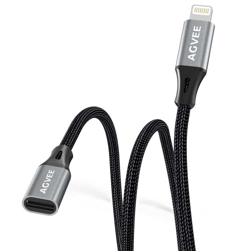 AGVEE 2 Pack 4 inch Lightning Extension Cable, Braided Female to Male Extender Full Function Cord Compatible with iPhone iPad, Data Sync Video Audio & Charging Connector Adapter, Dark Gray - Image 1